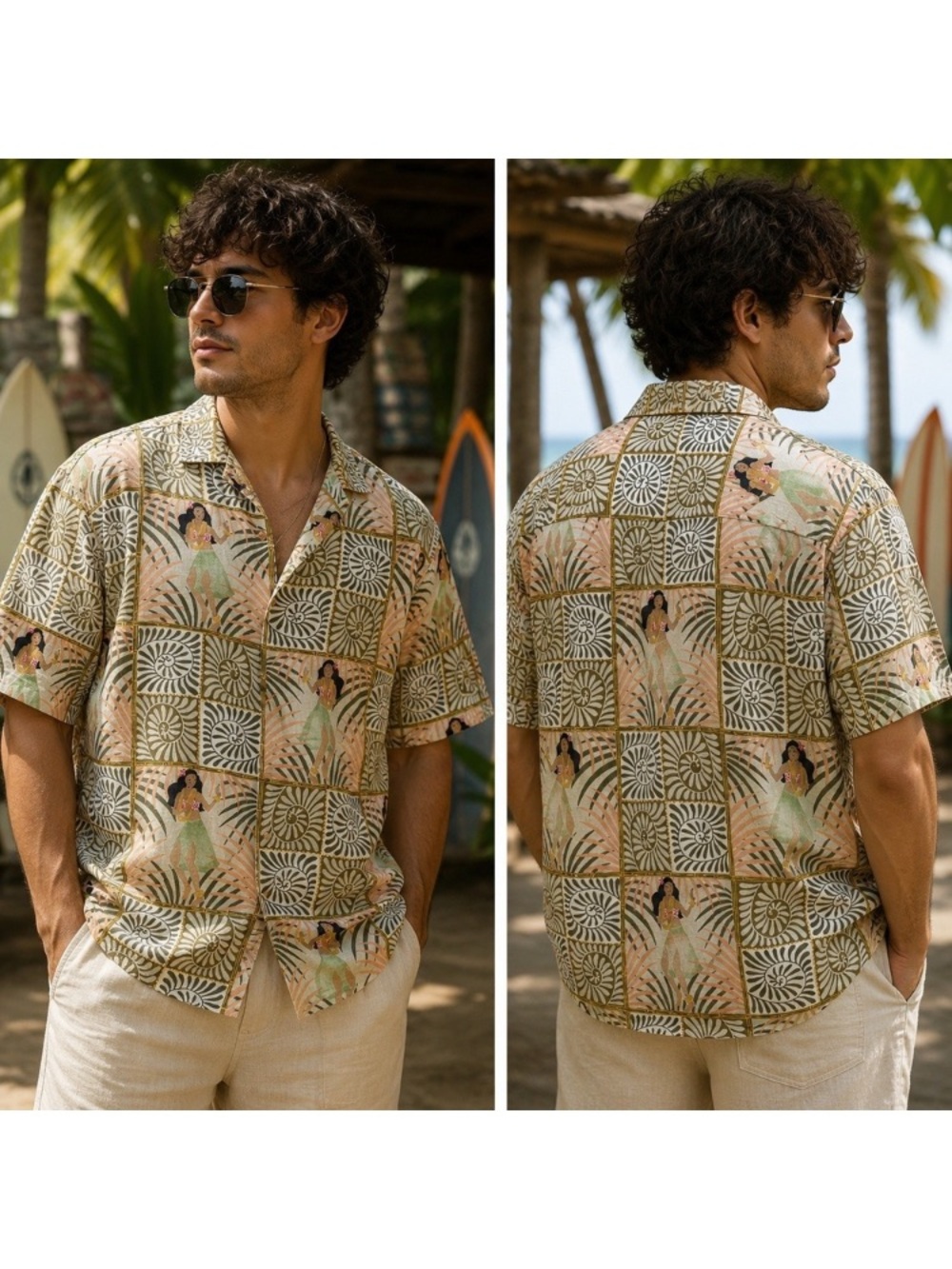 Tommy Bahama Beige and Green Tropical Camp Shirt